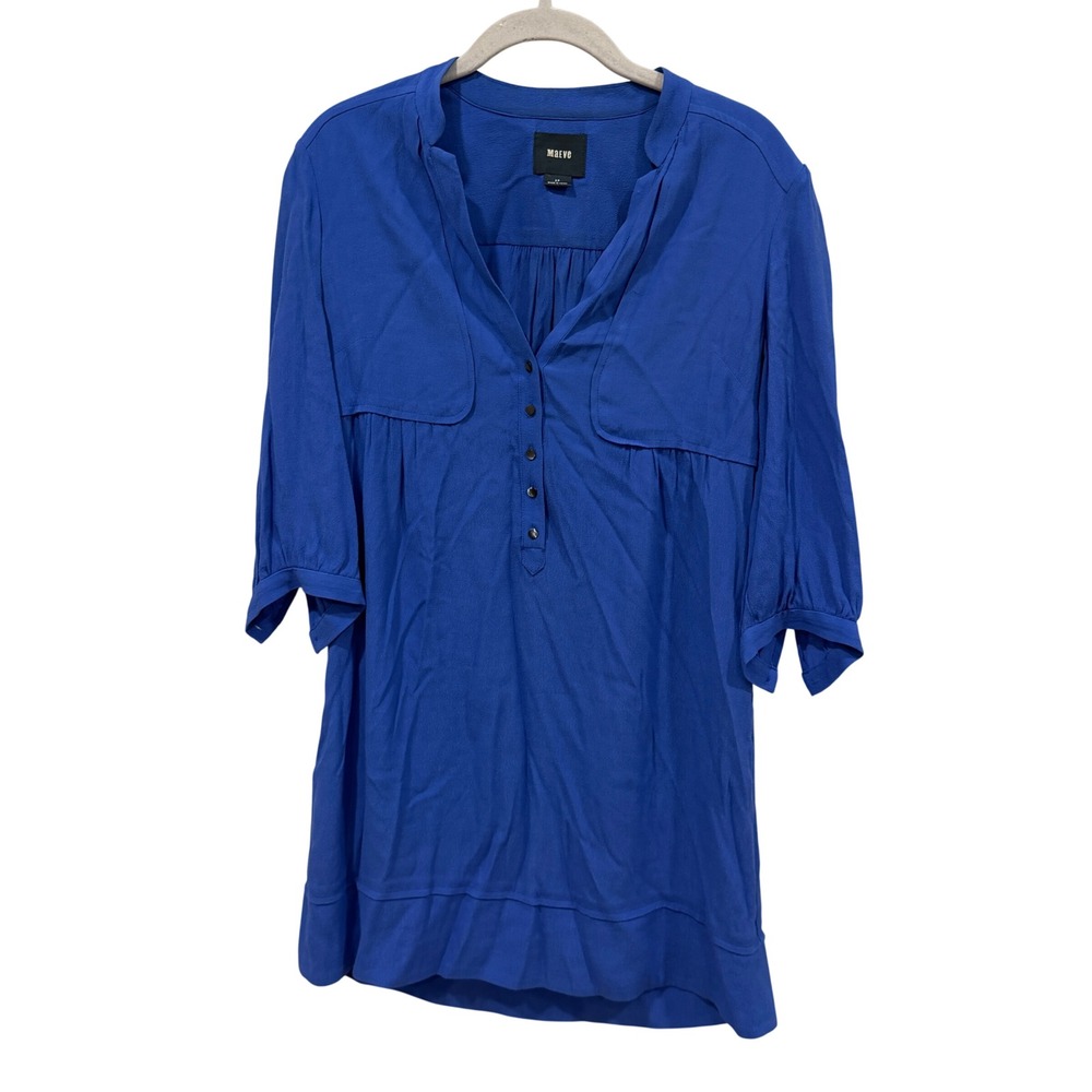 Maeve Anthropologie Blue 3/4 Sleeve Shift Tunic Dress Petite 2P Cobalt Crepe
